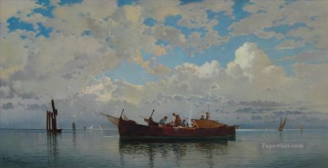 ベネチアのラグーナのバルケ ダ ペスカ ヘルマン デヴィッド サロモン コッローディ オリエンタリストの風景 Oil Paintings
